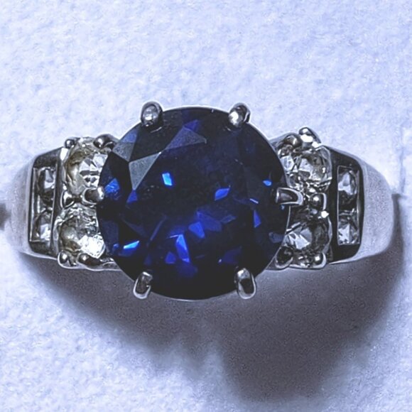 5 ct Genuine Sapphire & Topaz Ring size 7 Sterling Silver stamped 925 tested - Picture 1 of 10